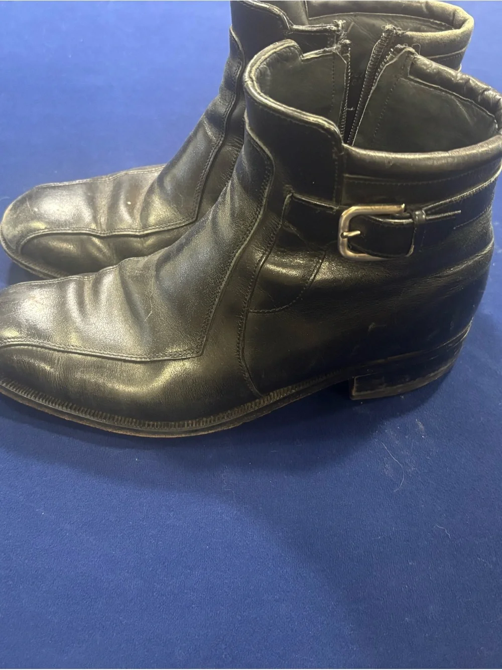 Men's Black Leather Ankle Boots with Buckle